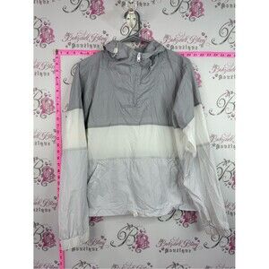 Simons jacket water repellent Light Gray and White Packable Windbreaker Jacket